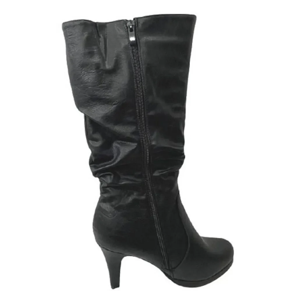NWT Box Top Moda Page-43 Mid Calf Round Toe Slouched High Heel pu Leather Boots